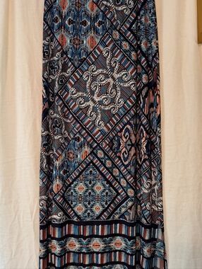 INC International Concepts Navy, Blue and Coral Geometric Maxi Skirt